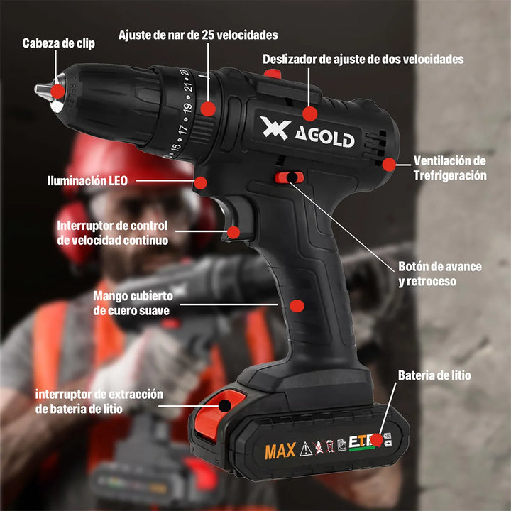 Kit Taladro Inalámbricos Desatornillardor Electrico Destornillador Eléctrico Inalámbrico Herramienta Doméstica Para DIY, Taladro Con Baterías Y Cargador Incluido Herramienta Portátil Para Usar En Casa Y Oficina